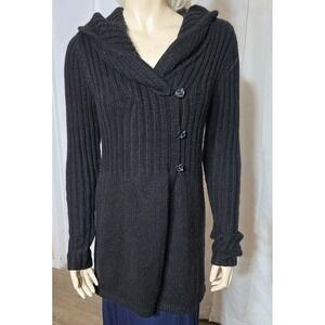 Women's Daisy Fuentes Black Knit Cardigan Medium Babydoll Y2K 90s Whimsigoth‎